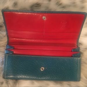 Green and red leather wallet